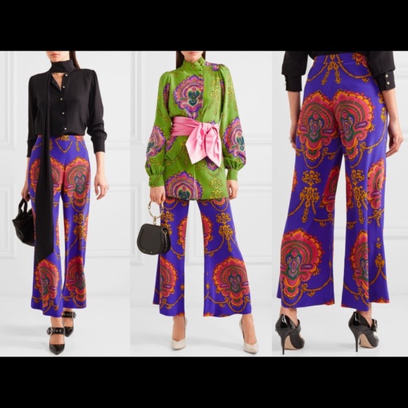 GUCCI Printed Silk Wide Leg Pants - Picture 2 of 8